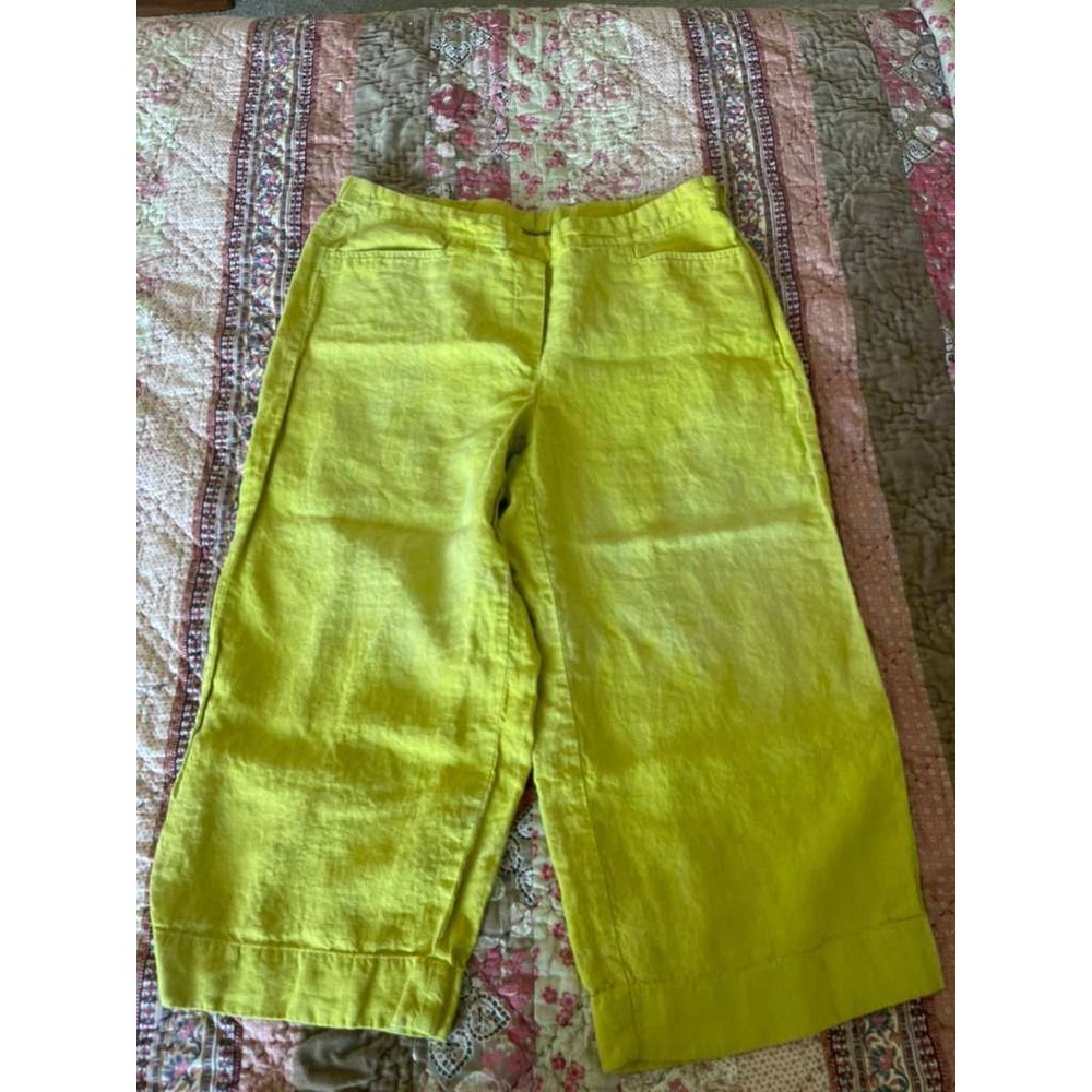 J.Jill Love Linen Chartreuse Wide Leg Crop Pants Womens XL Green RN 97641